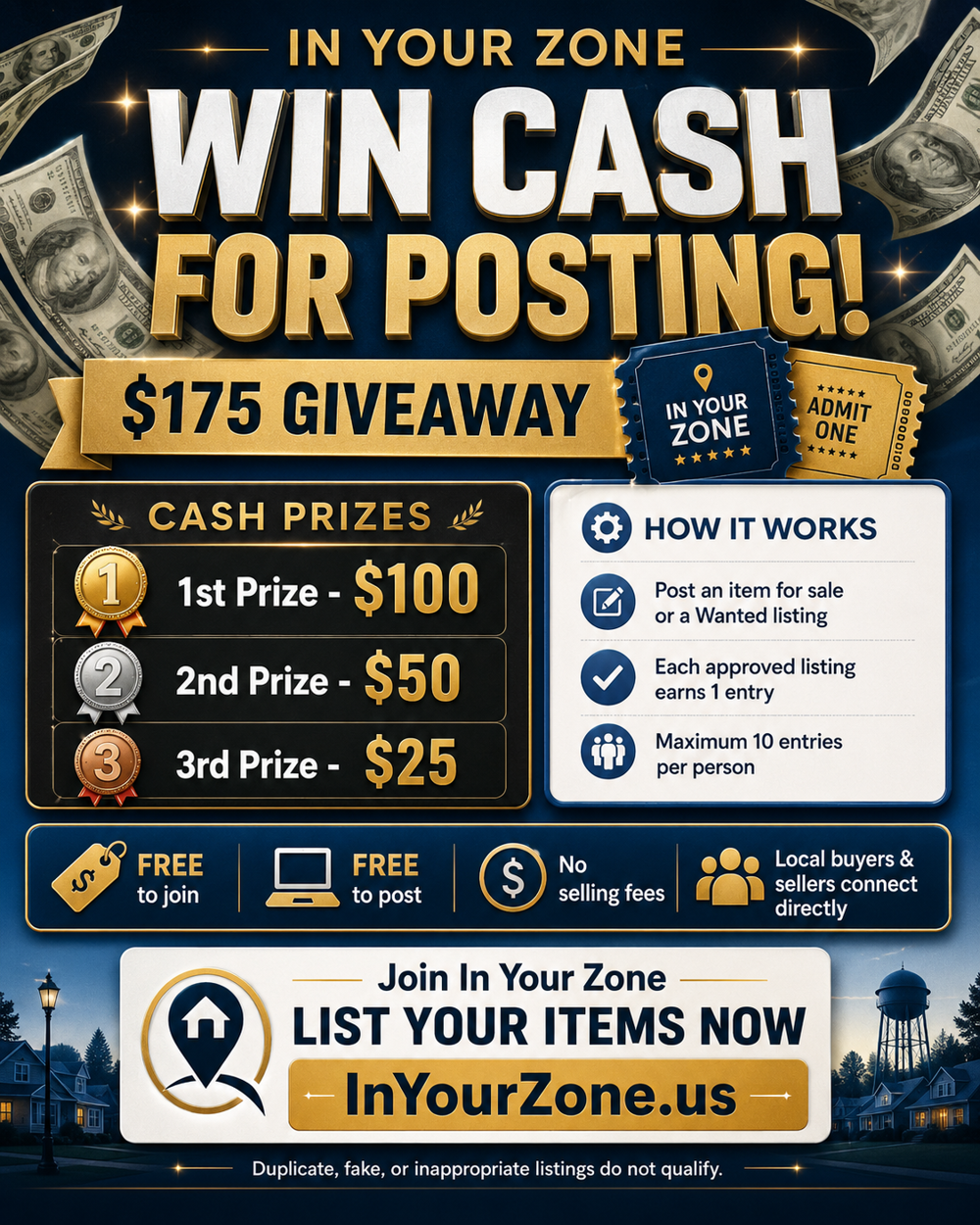In Your Zone $175 Giveaway promotion flyer