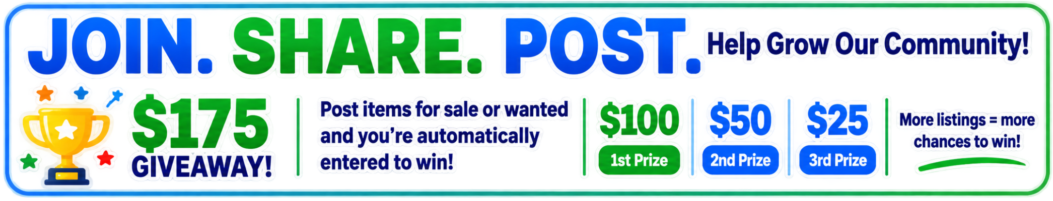 $175 In Your Zone giveaway - post items for sale or wanted for chances to win